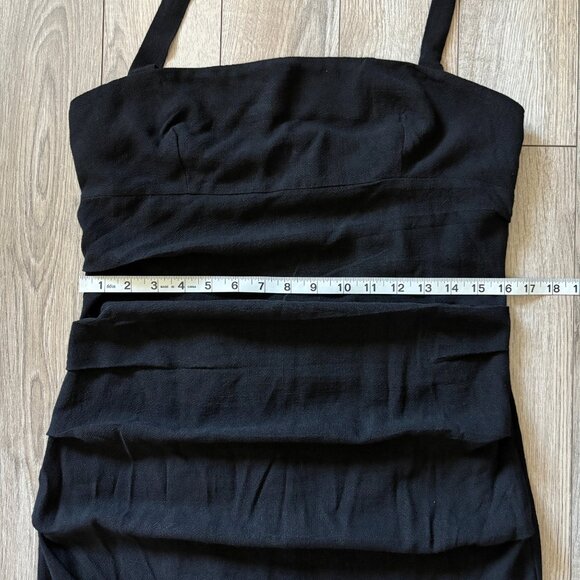 VICI Ruched Black Linen-Like Halter Maxi Dress Womens Large Formal Wedding Guest - Picture 11 of 16